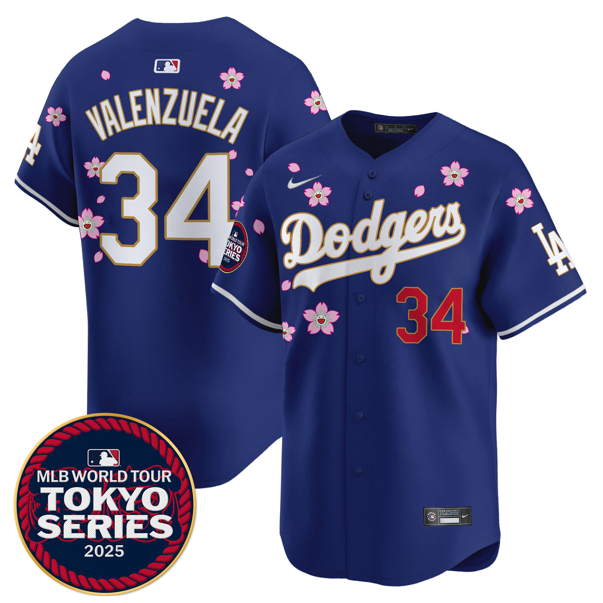 Men Los Angeles Dodgers #34 Valenzuela blue Tokyo Series  Limited Stitched 2025 Jersey